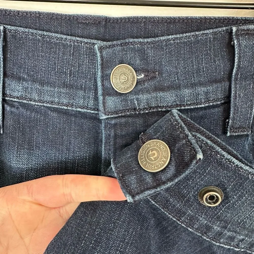 True Religion Mens Relaxed Skinny Rocco No Flap SE Dark Wash Snap Cuff Hidden Bu